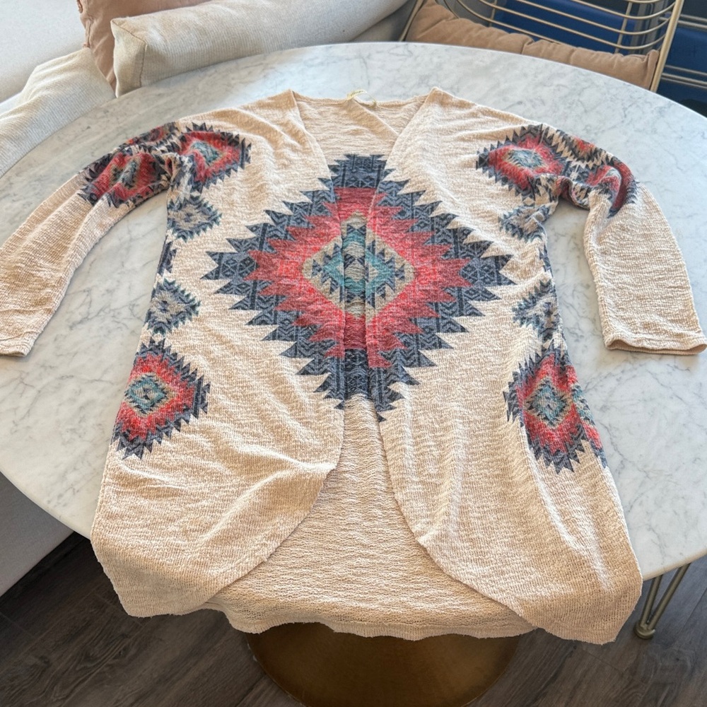Ginger G Cream and Multicolor Aztec Cardigan